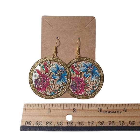 Handmade By Donovan Earrings Boho Dangle Thin Metal Artisan Floral - Picture 3 of 6